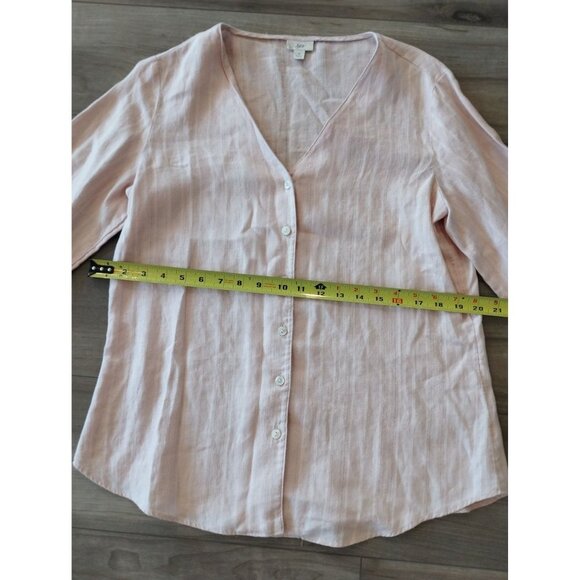 J JILL Blush Pink Jacquard Linen Buttoned V Neck Long Cuffed Sleeve S - Picture 9 of 11